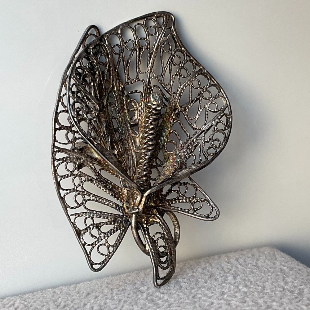 Vintage Filigree Butterfly Brooch Pin